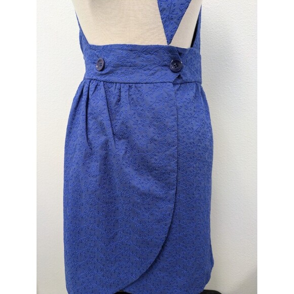 Betsey Johnson Blue Halter Floral Eyelet Mini Wrap Dress sz 6 Bow Coquette - Picture 9 of 12